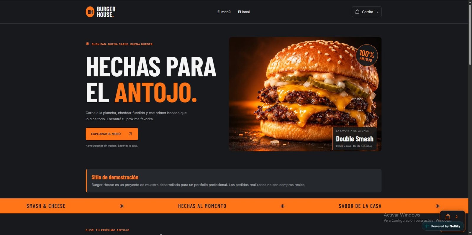 Página principal de Burger House, catálogo digital de hamburguesas